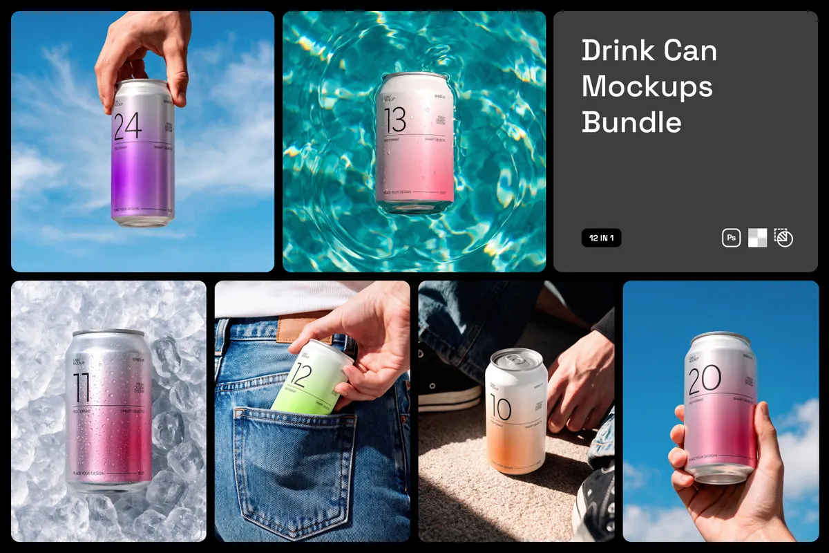 12 in 1 Can Drink Mockups Bundle