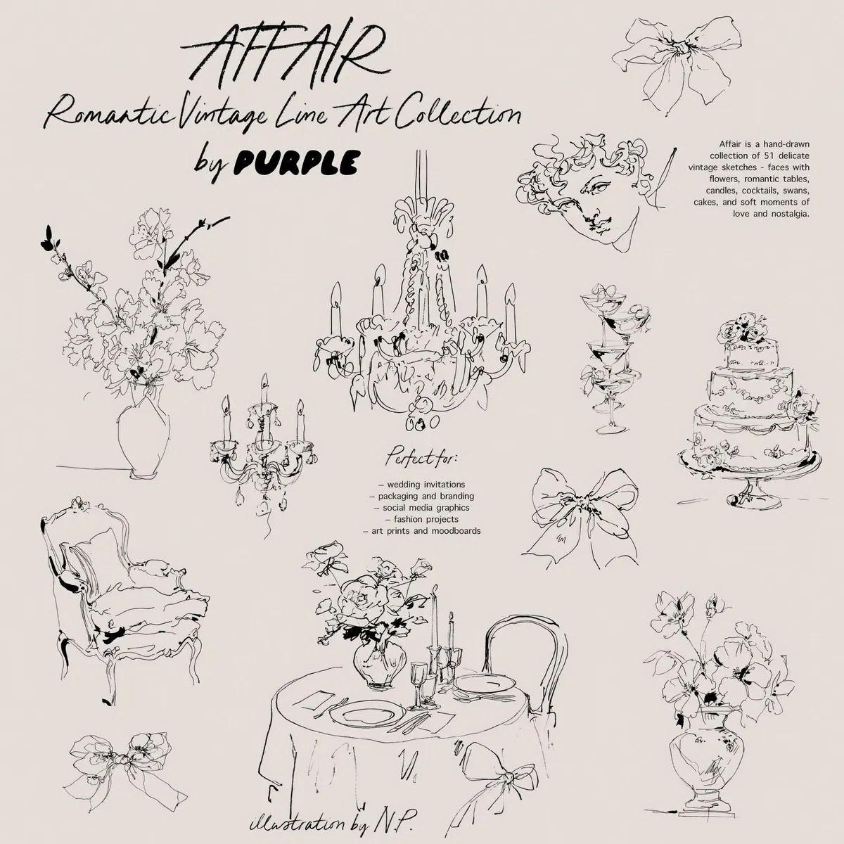 Affair: Romantic Vintage Line Art