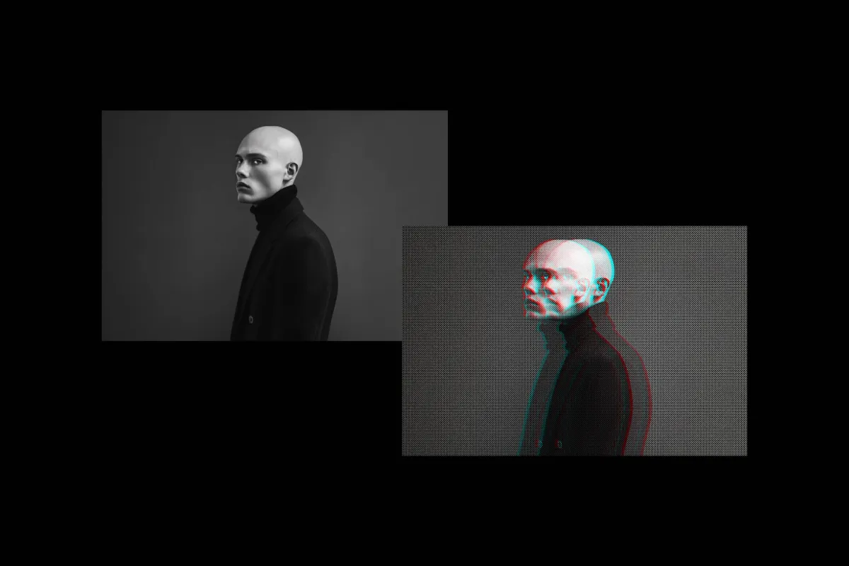 Outline Glitch Halftone Photo Effect