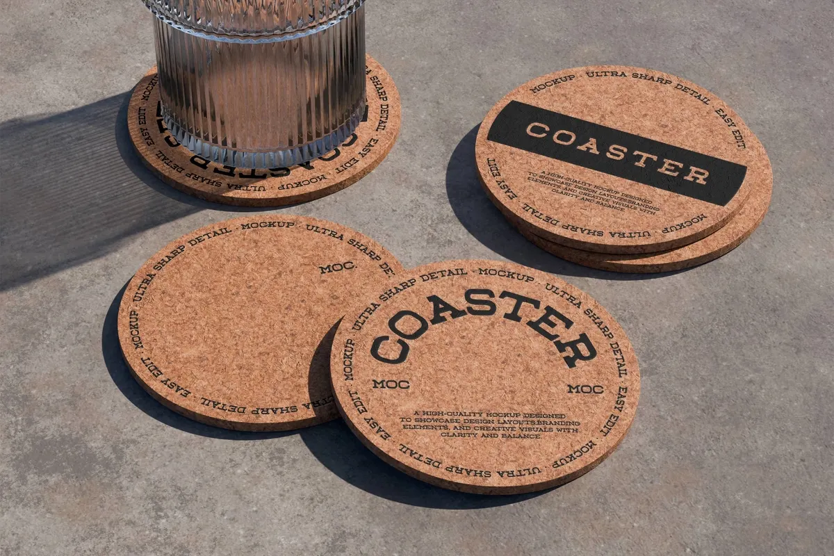 Round Cork Coaster Mockup