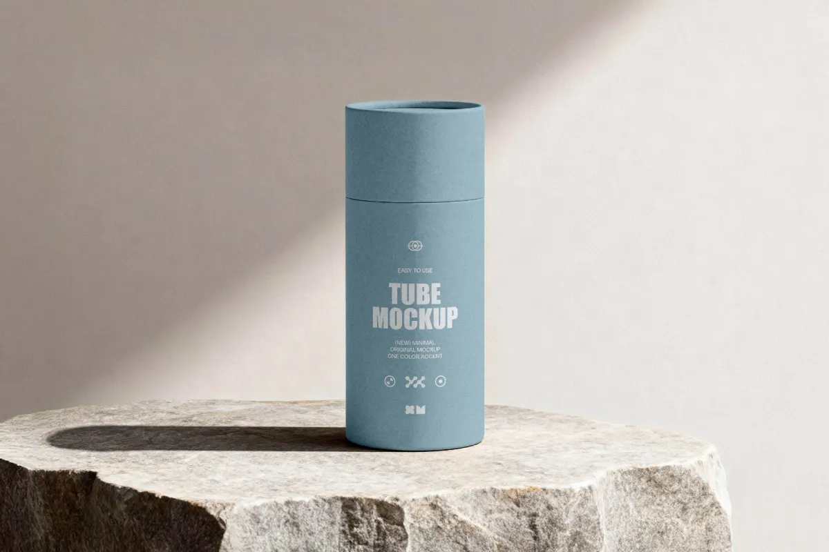 Cardboard Tube Mockup on Rock