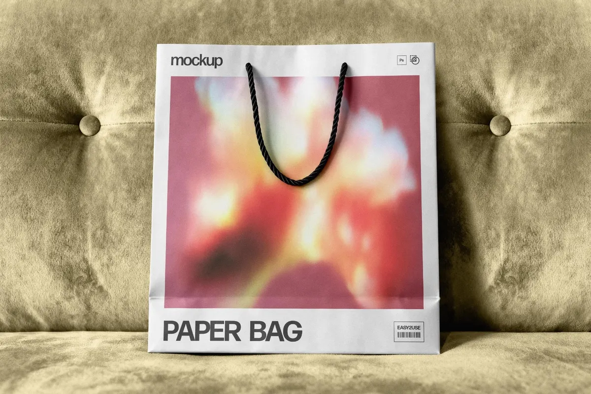 Paper Bag Mockup on Upholstered Seat