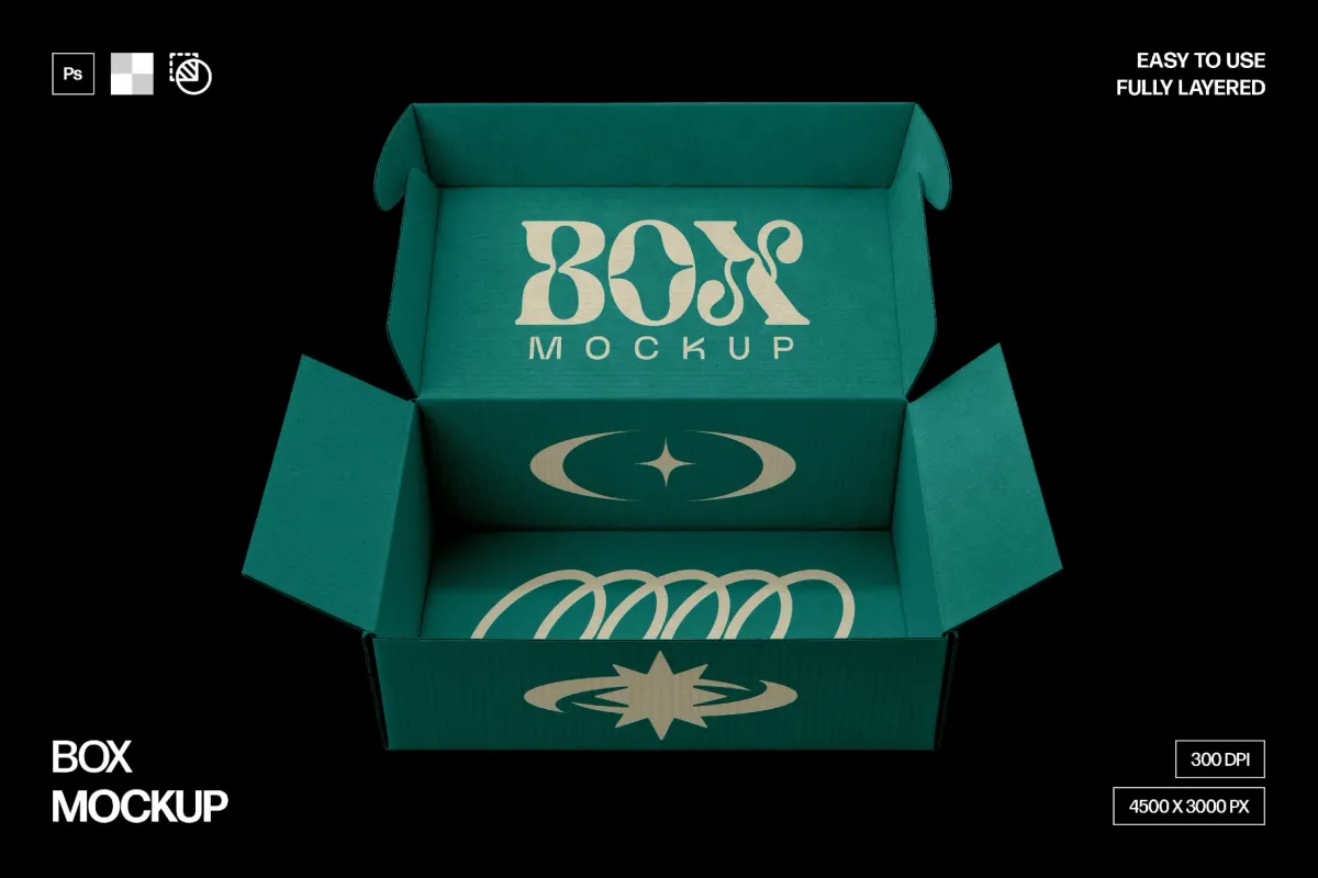 Open Cardboard Box Mockup