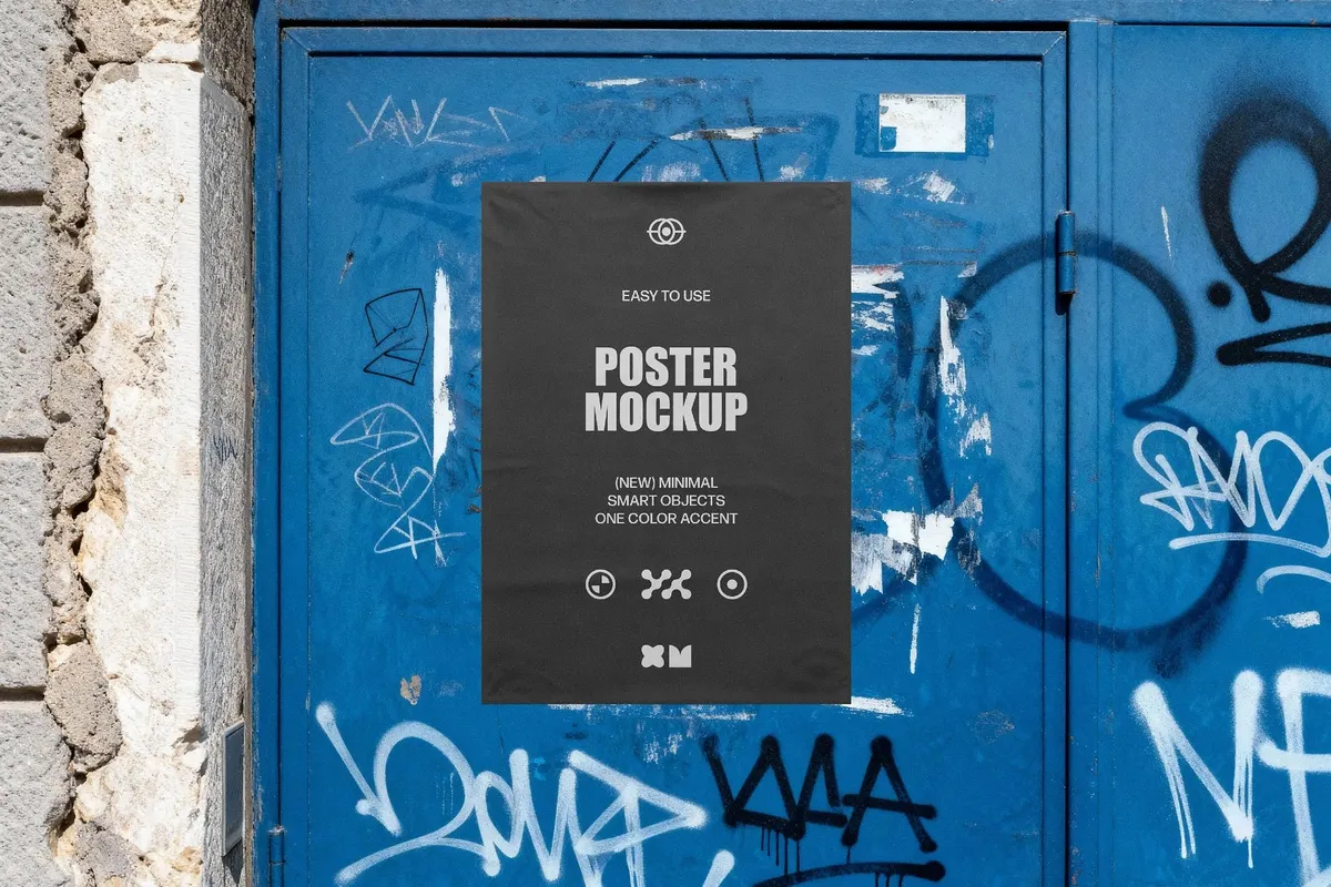 Blue Metal Wall Poster Mockup
