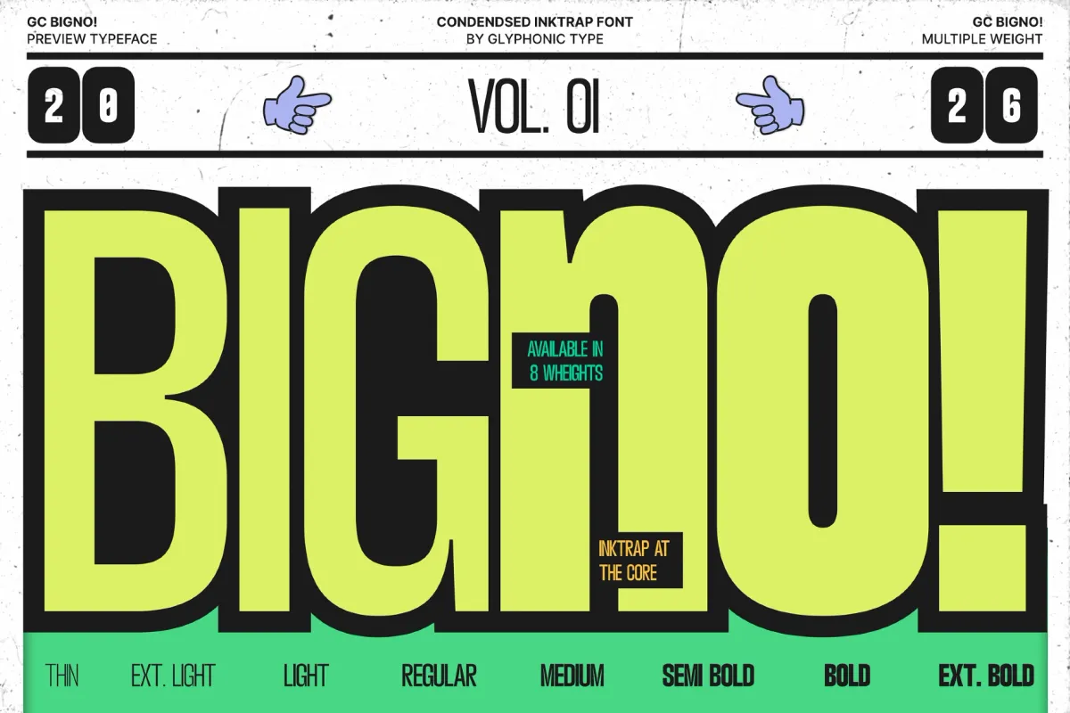 GC Bigno - Condensed Inktrap Grotesk Font