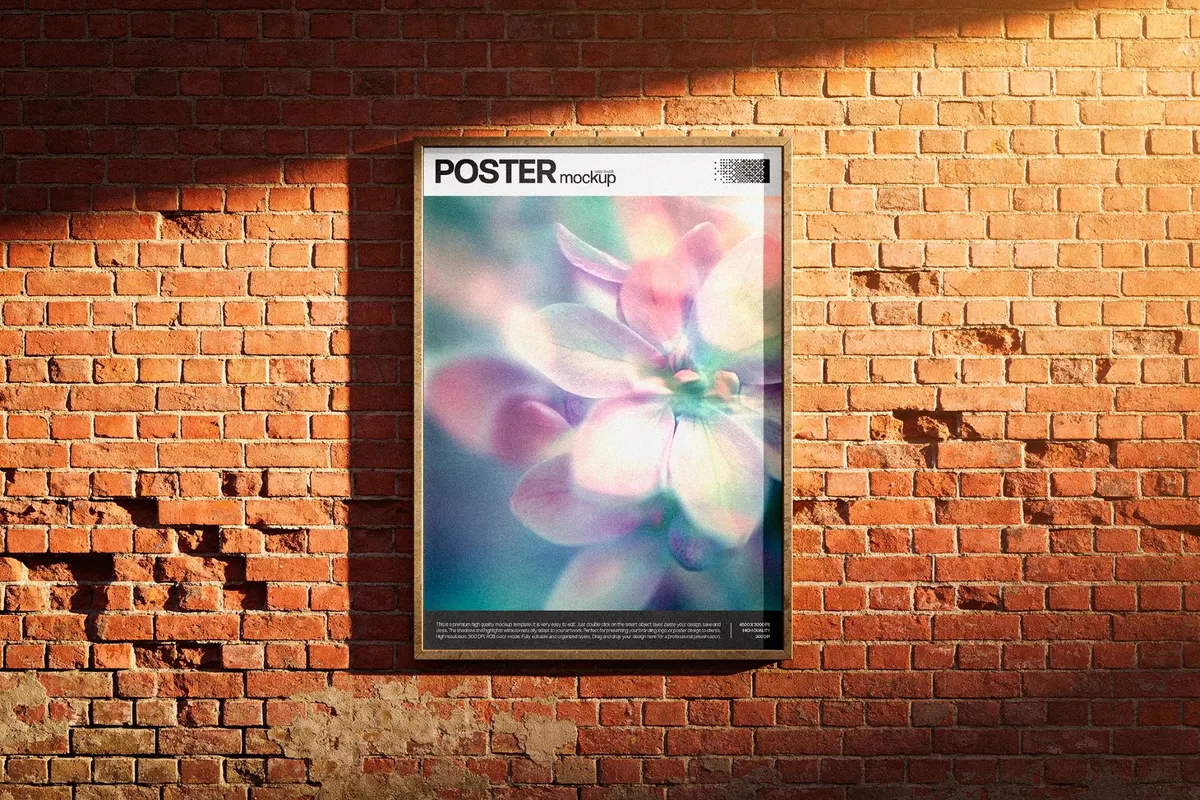 Framed Poster Mockup on Brick Wall