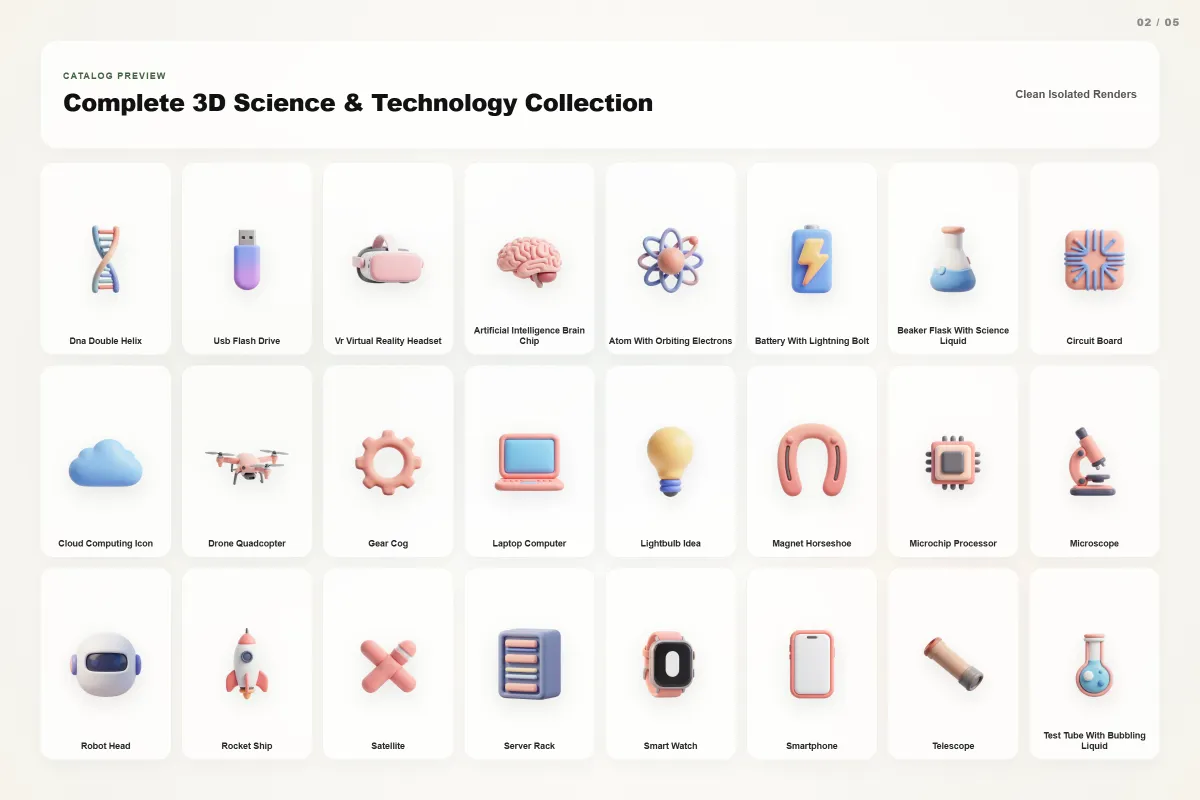 3D Science & Technology Icons | Pixelbuddha