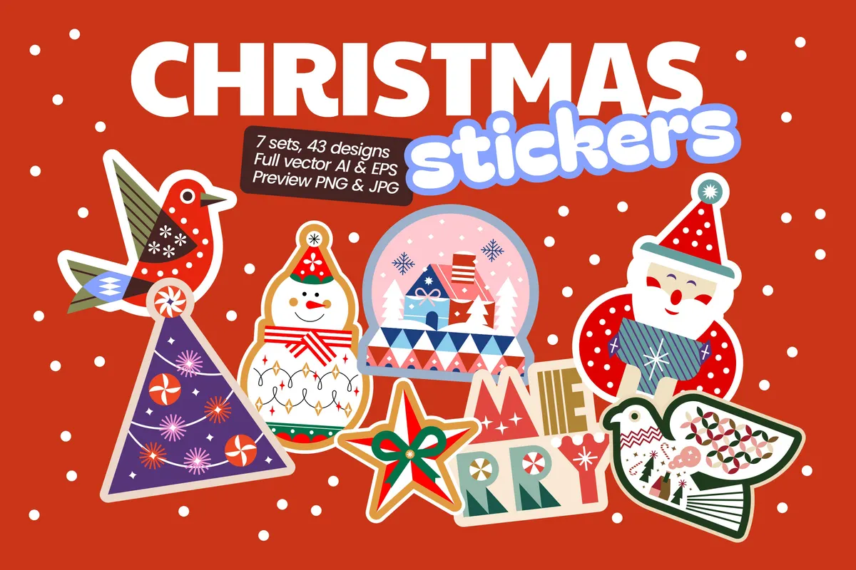 Christmas Sticker Sets — Clipart | Pixelbuddha