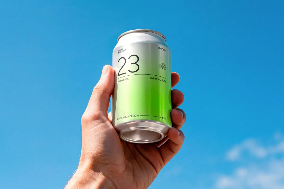 Soda Can Mockup with Sky Backdrop