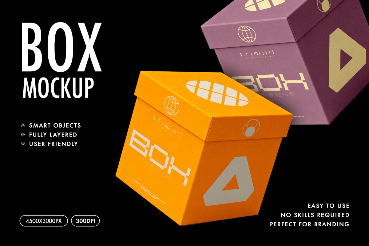 Lid-and-Base Square Box Mockup