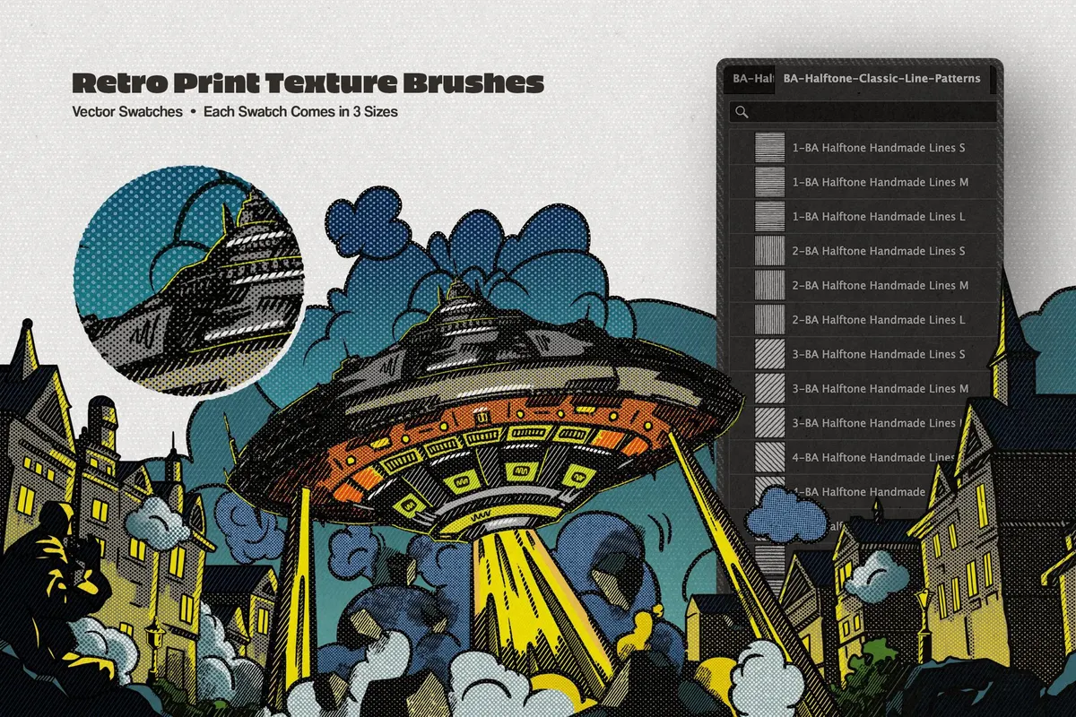 Retro Halftone Illustrator Brushes