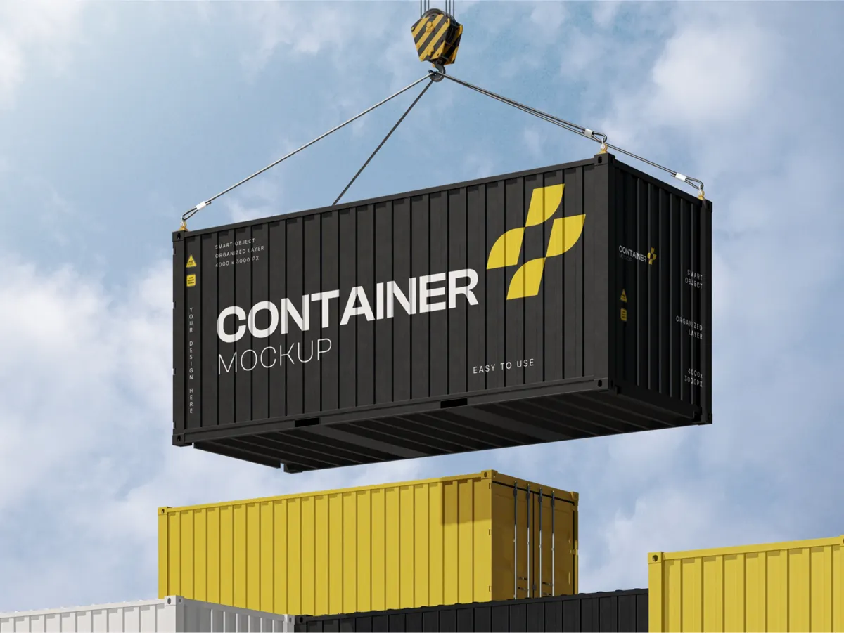 Shipping Container Mockup Flying View