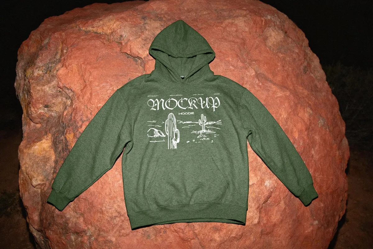Hoodie Mockup on Natural Stone Surface