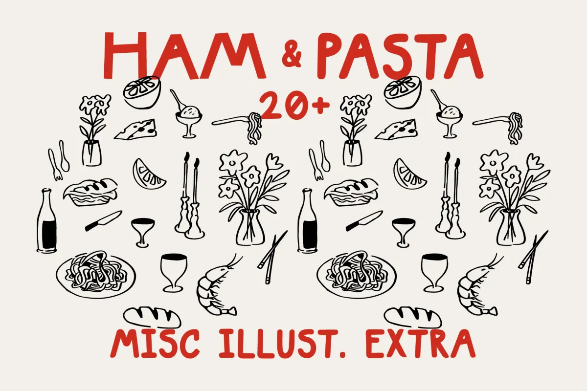 SFC Ham & Pasta - Hand Drawn Food Font
