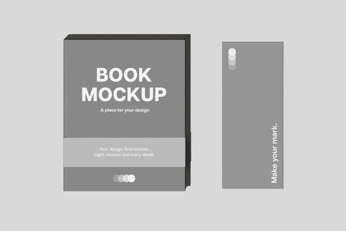 Hardcover Book & Bookmark Mockup