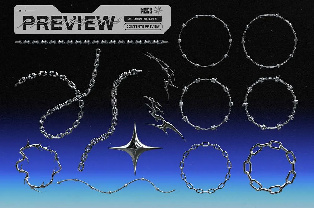 Y2K Chrome Shapes