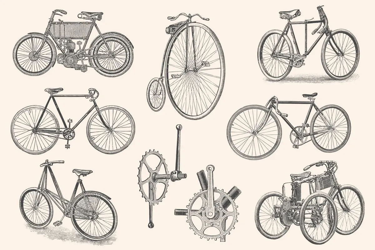 Bicycles Vintage Illustration Set