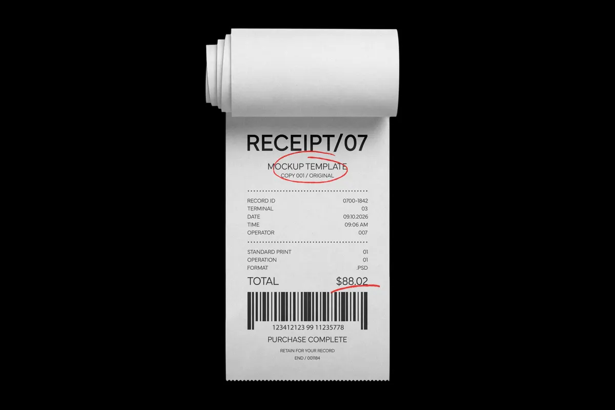 Rolled Receipt Mockup