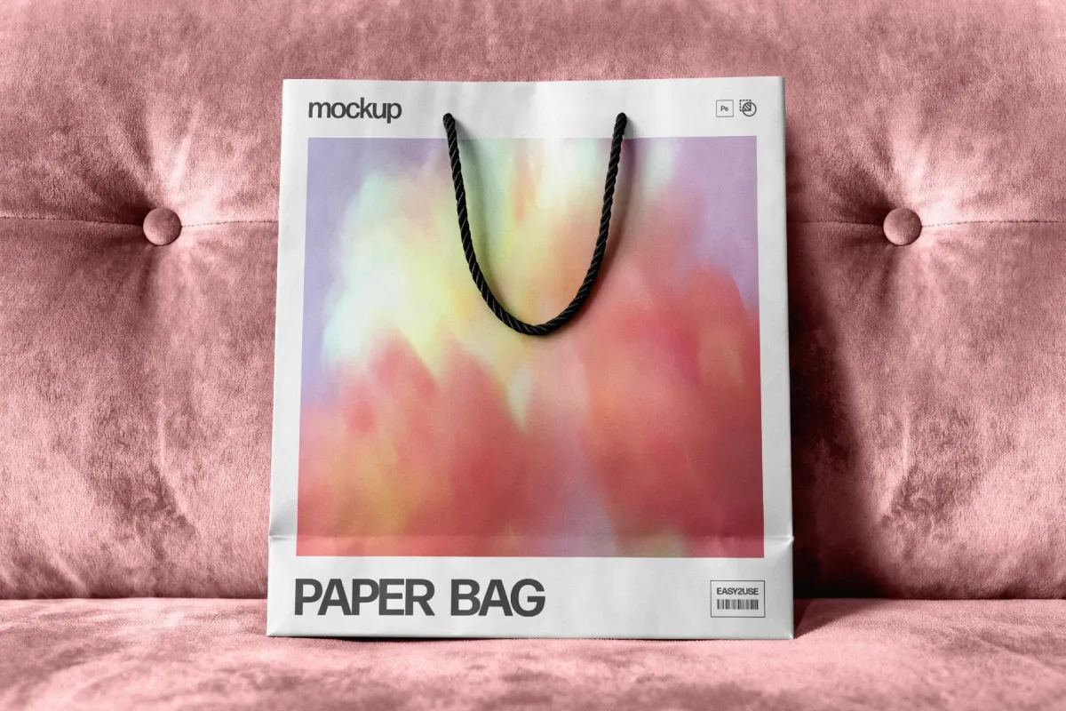 Paper Bag Mockup on Upholstered Seat