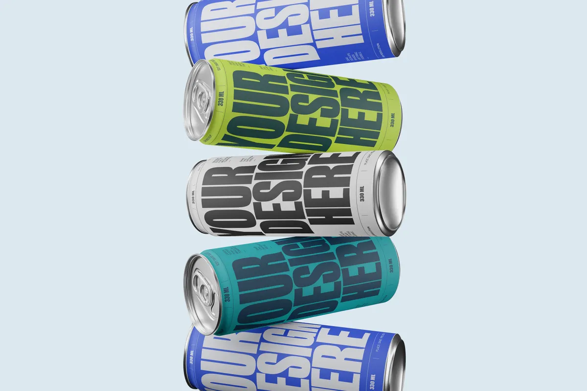 Floating Stack 330ml Can Mockup