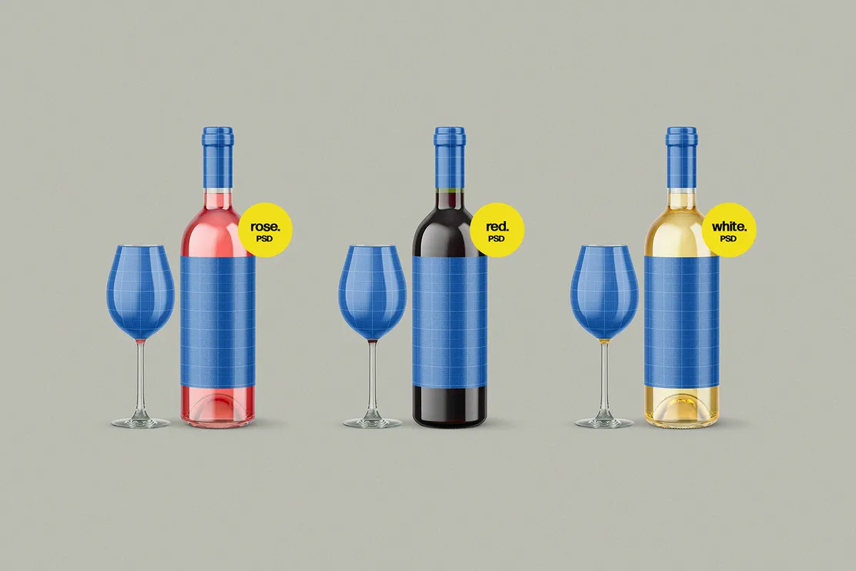 Wine Glass & Bottles Mockup