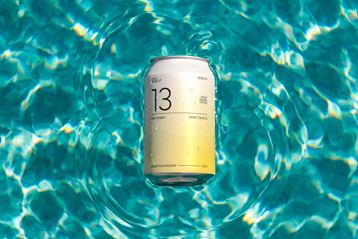 Soda Can Mockup in Pool