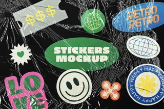 Wrinkled Plastic Stickers Mockup