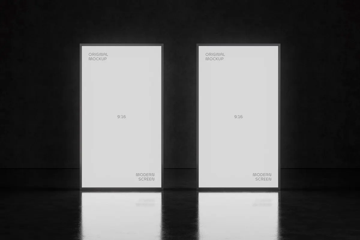 2 Glowing 9:16 Screens Mockup