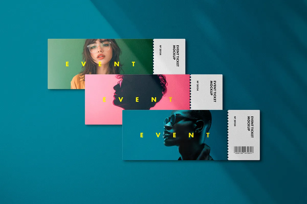 Event Ticket Mockups with Shadow Overlays
