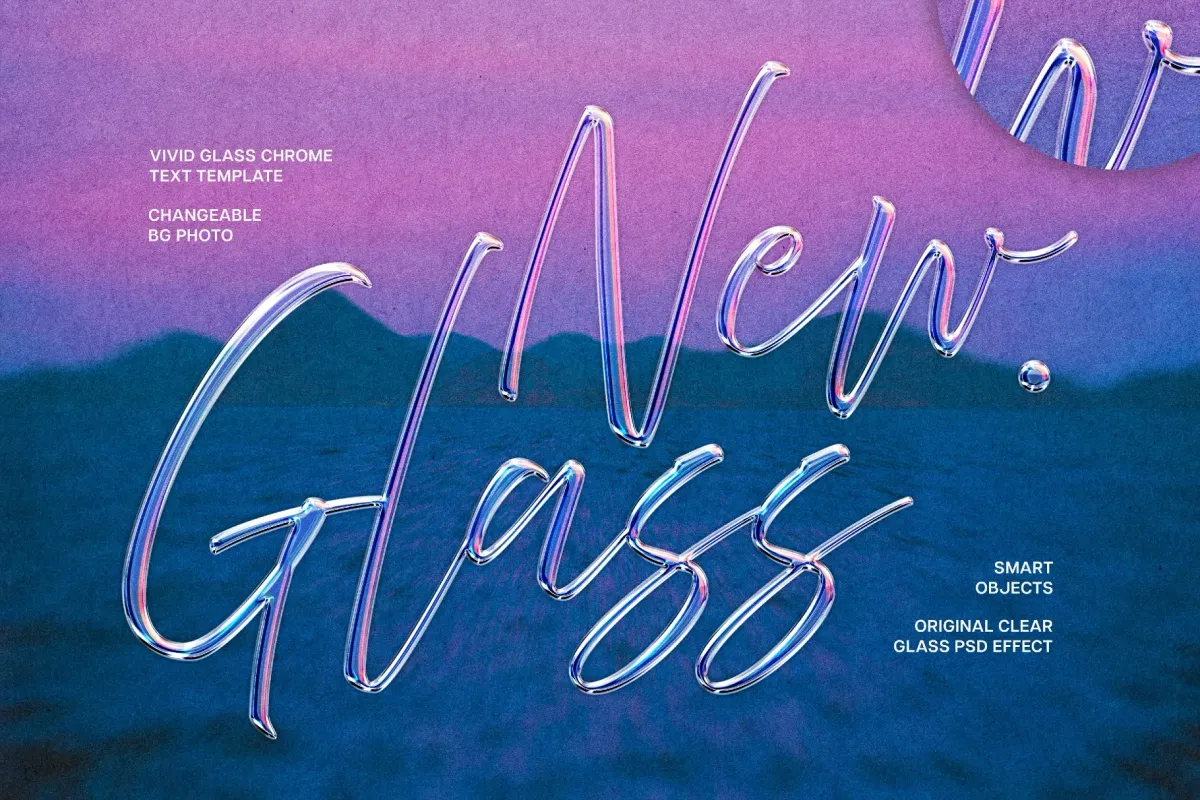 Clear Vivid Glass Chrome Text Effect