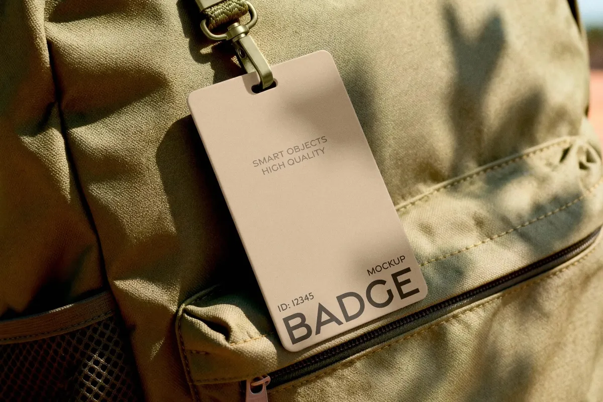 ID Badge Mockup Attached to Fabric Baсkpack