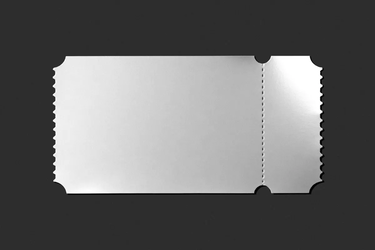 Glossy Silver Ticket Mockup with Stub