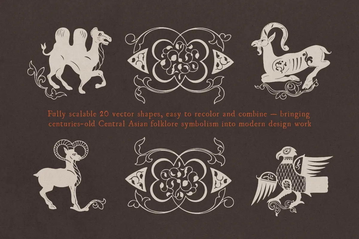 Animalist Folklore. 20 Folk Art Vector Elements