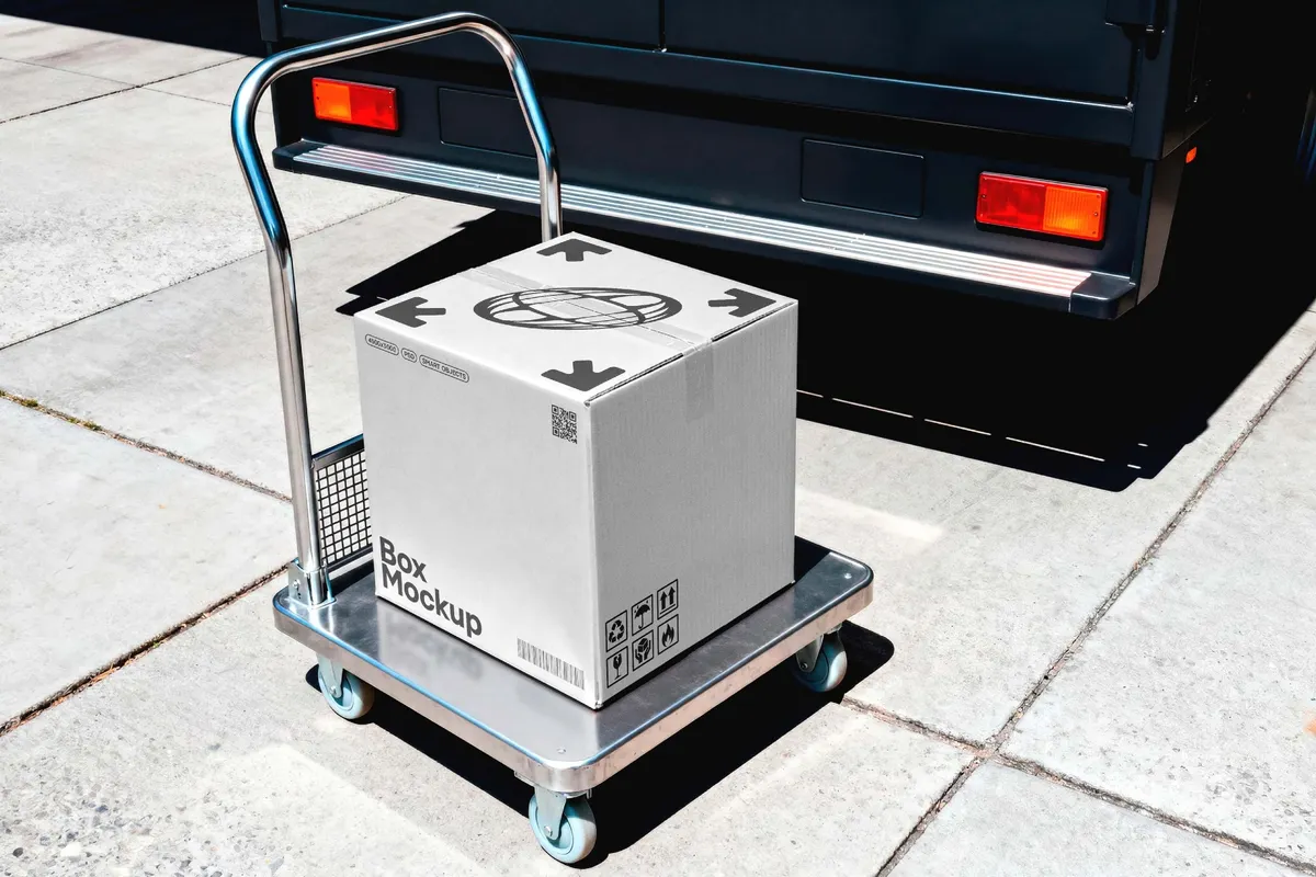 Delivery Van Cardboard Box Mockup