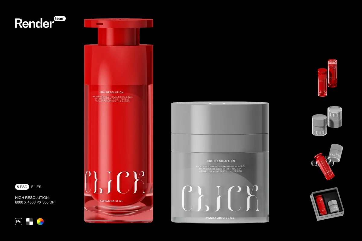 Cosmetic Bottle & Jar Mockup Set
