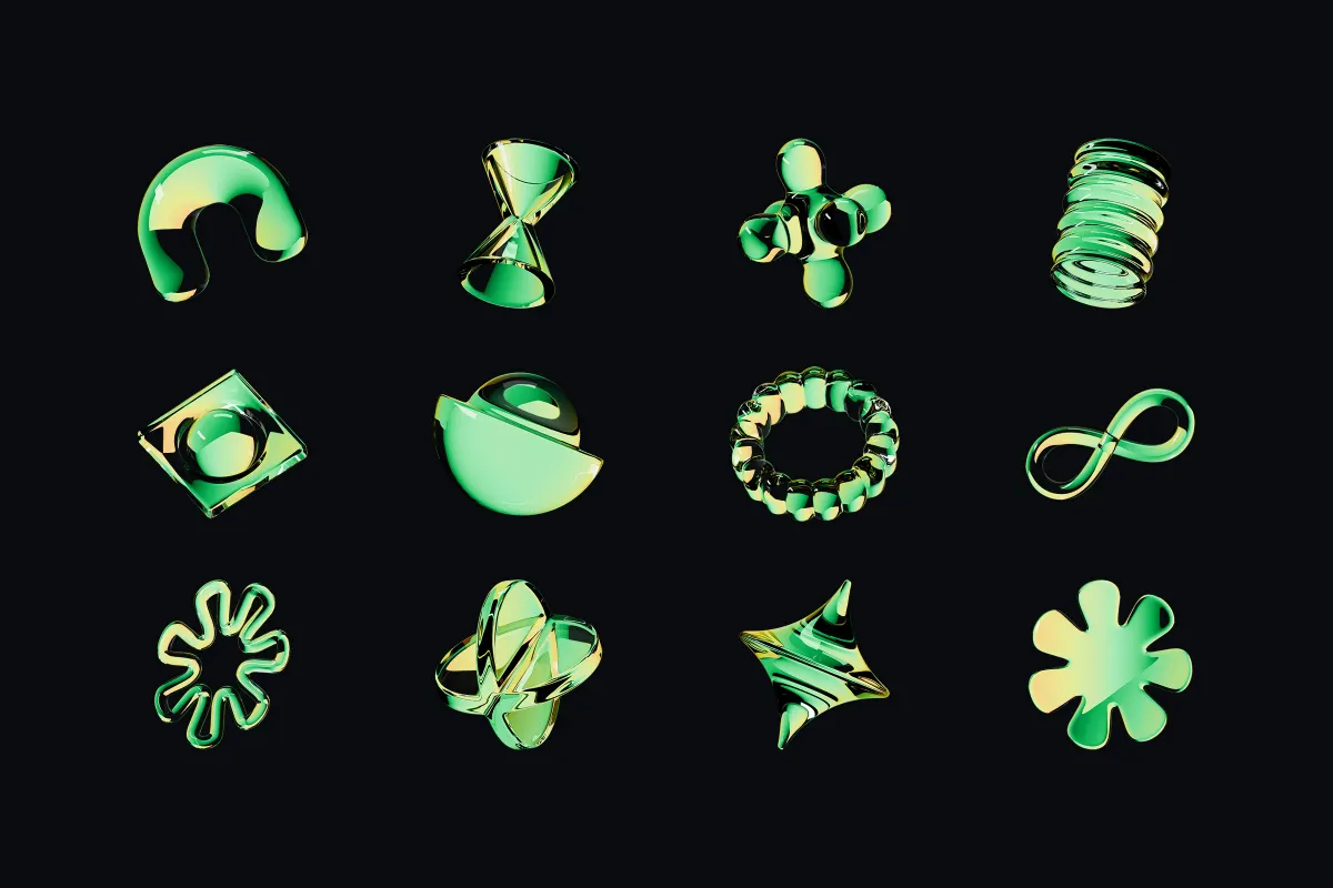 Prismatic Glass — 36 Abstract 3D PNG Elements