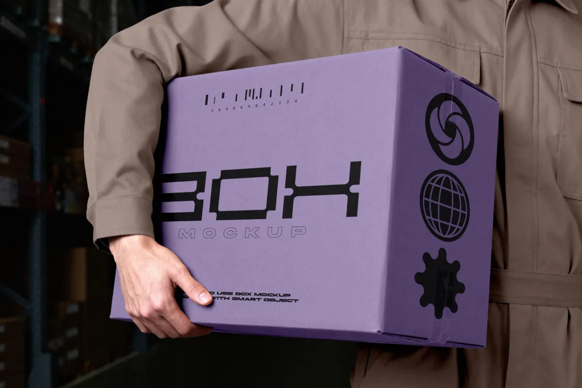 Big Cardboard Delivery Box Mockup