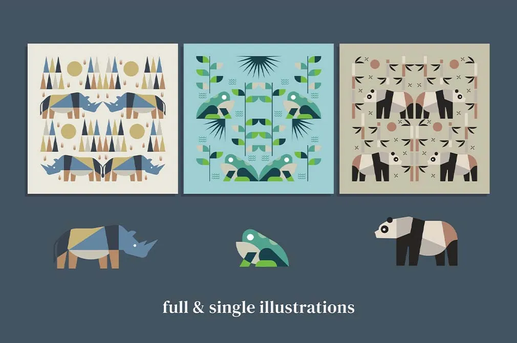 Flat Animals: Illustrations & Patterns