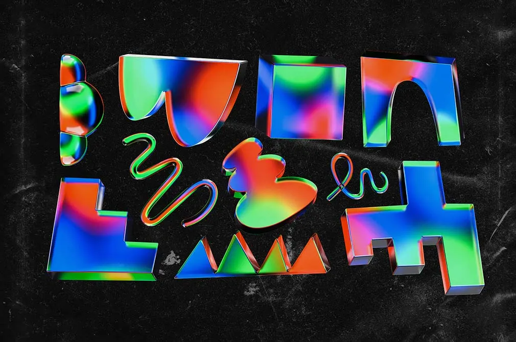 3D Glowy Glassmorphic Shapes