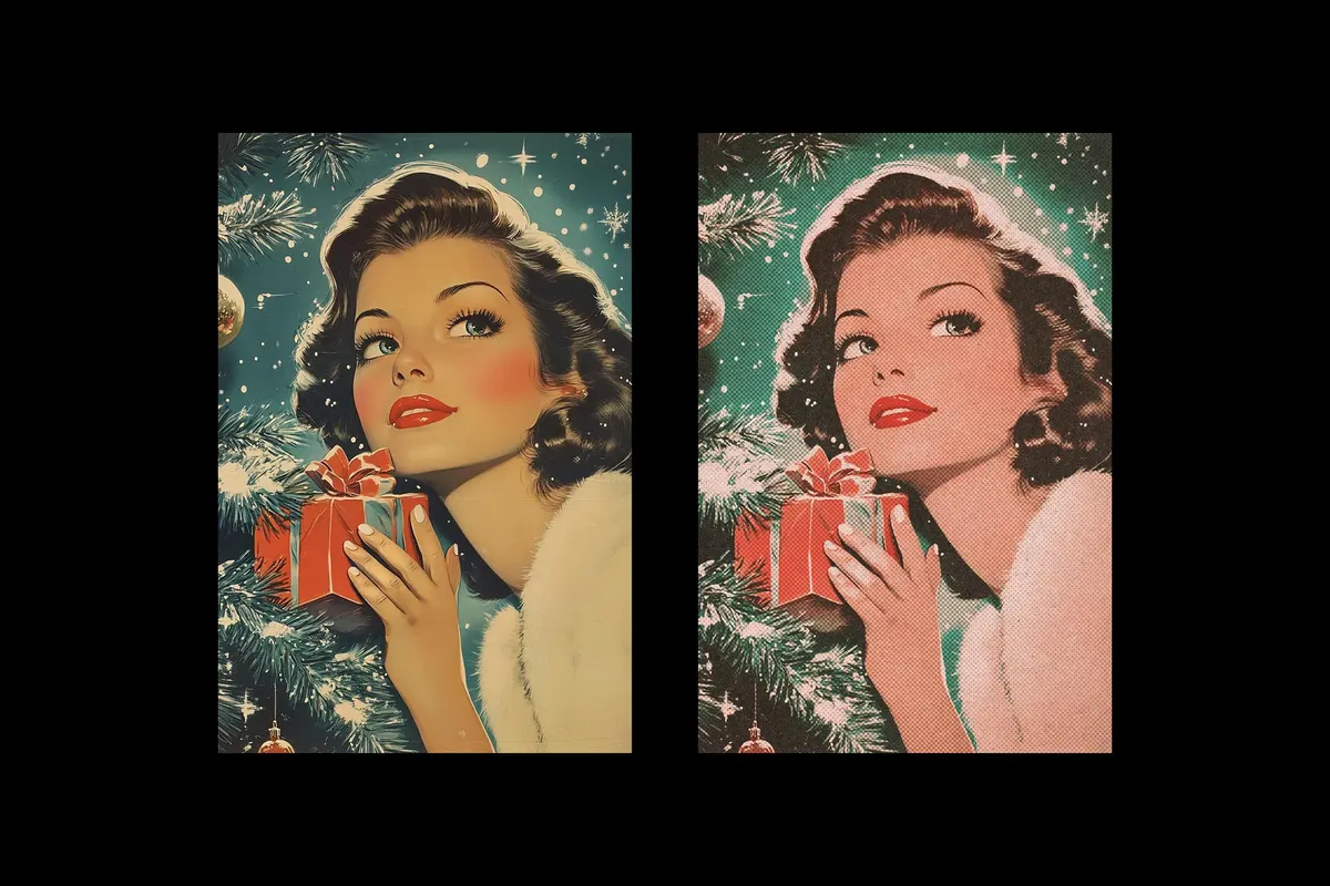Vintage Christmas Postcard Effect