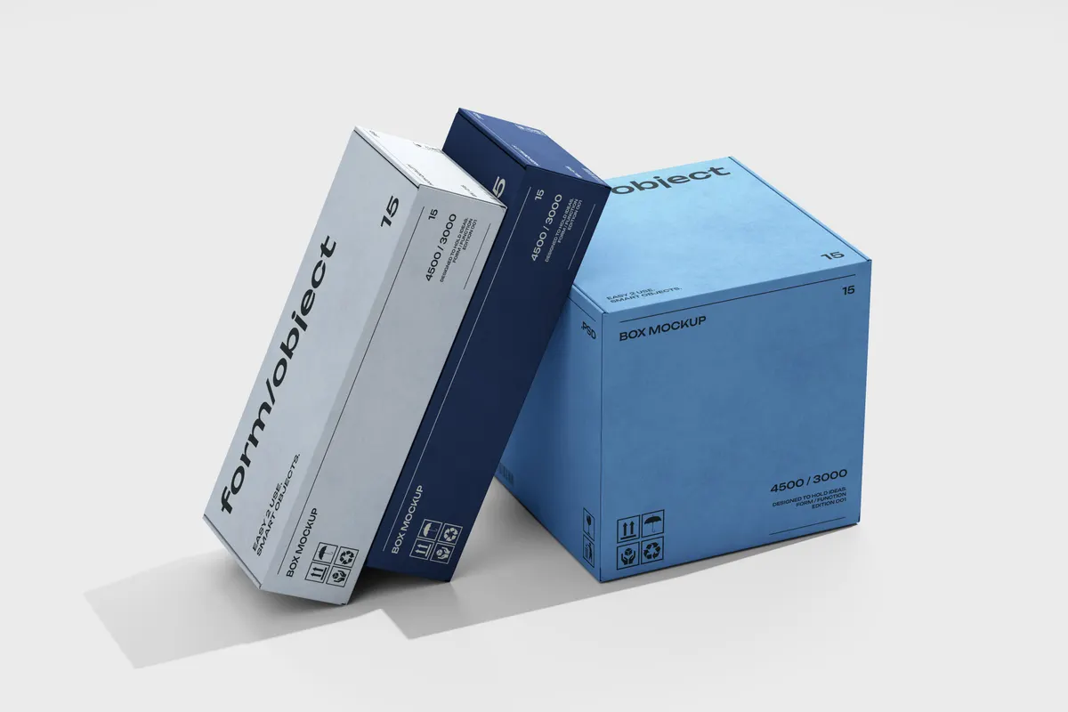 Three Leaning Boxes Mockup