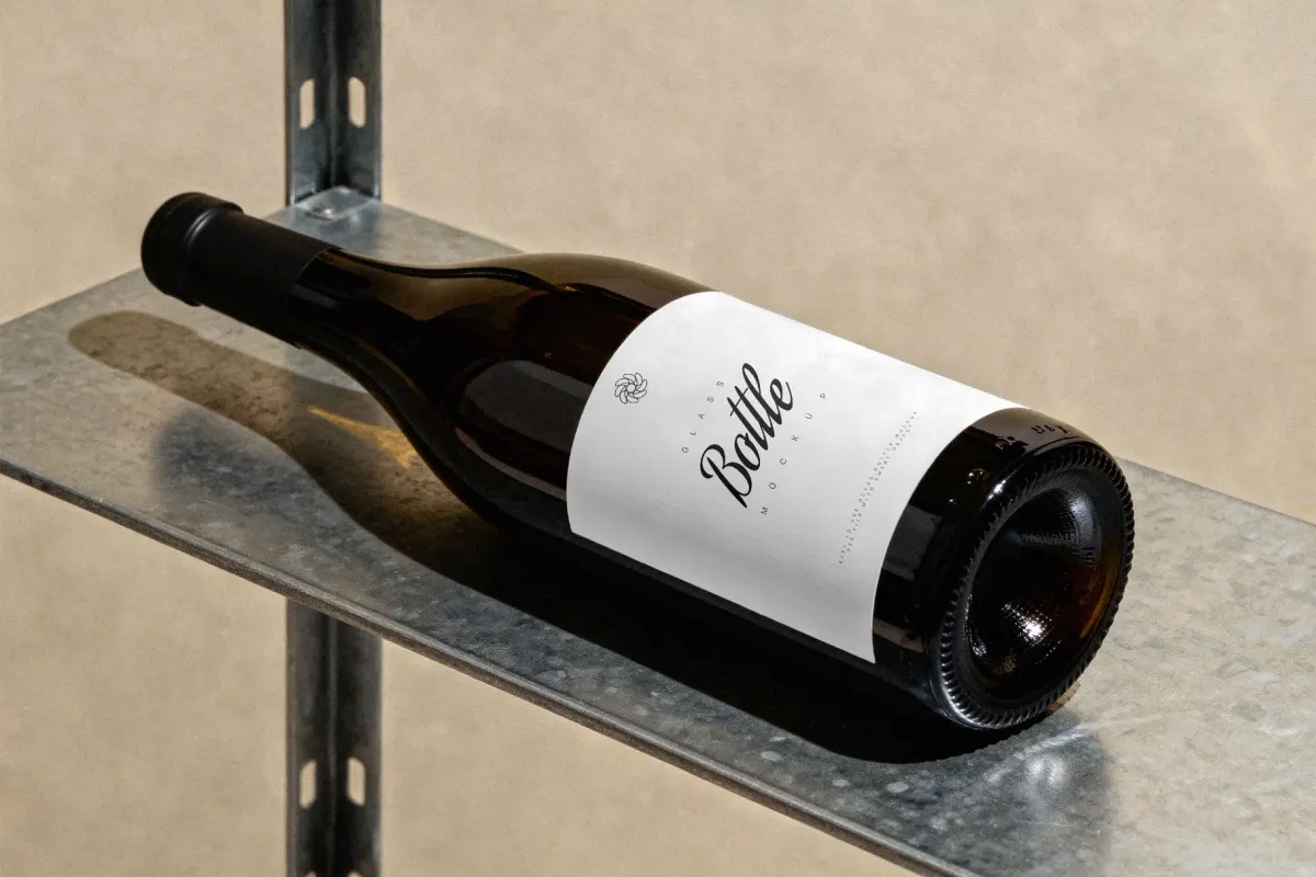 Wine Bottle Mockup on Metal Shelf