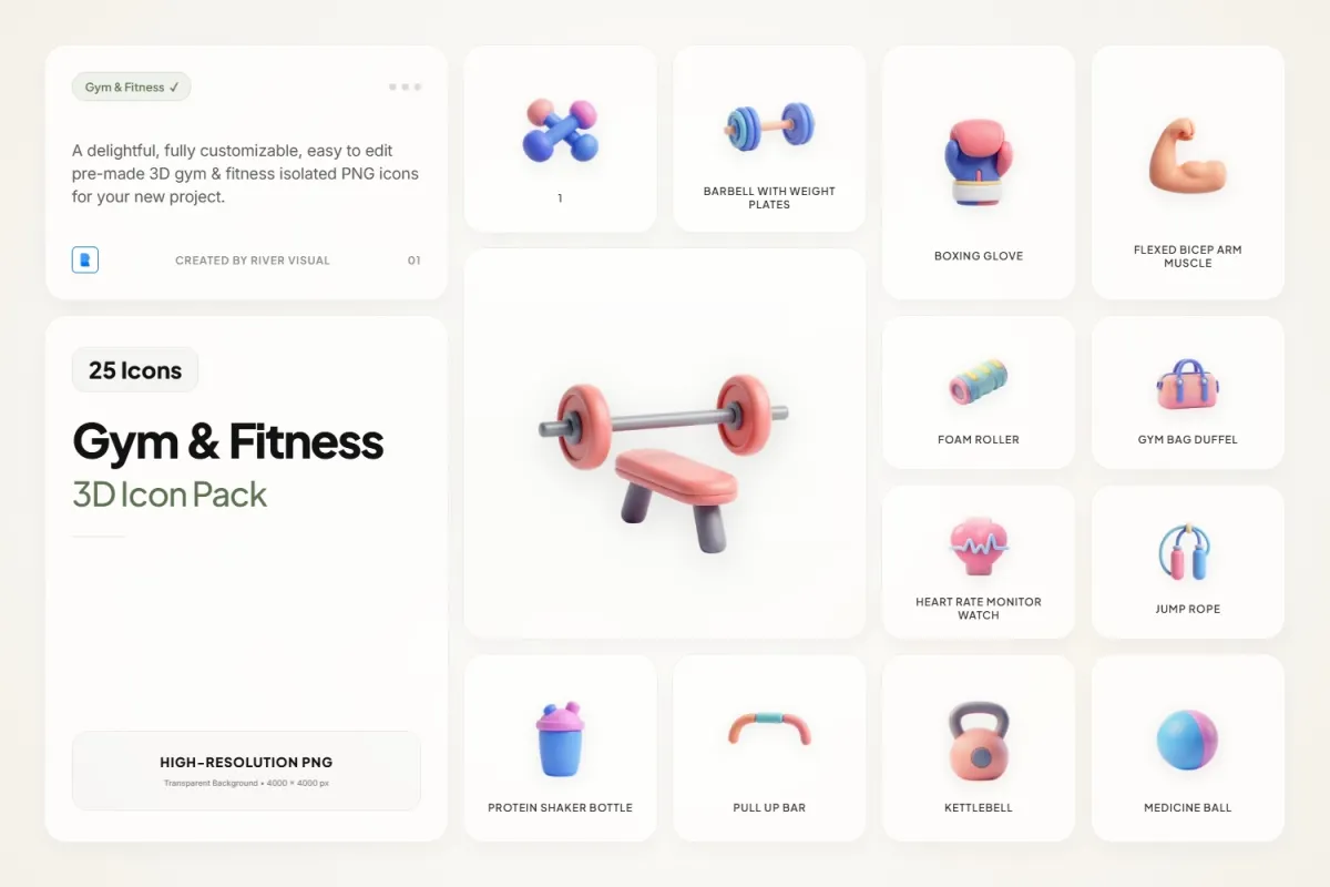 3D Gym & Fitness Icons