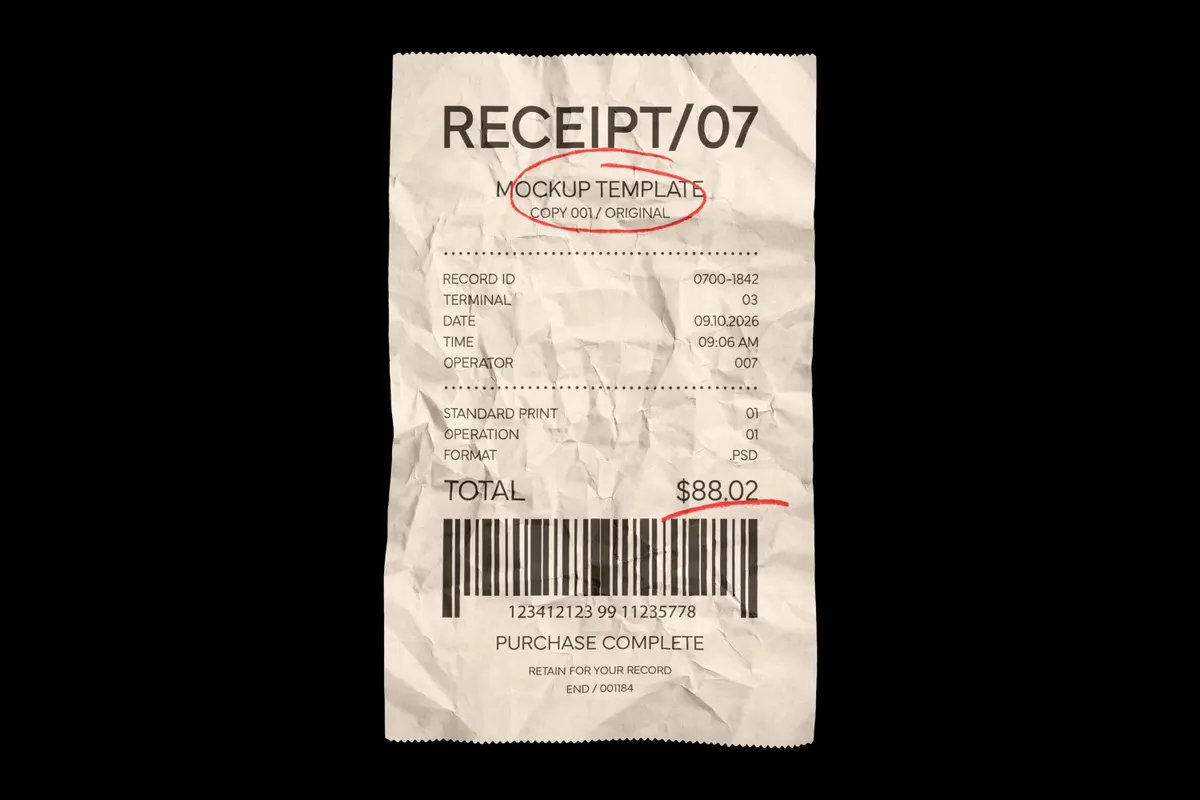 Crumpled Till Receipt Mockup