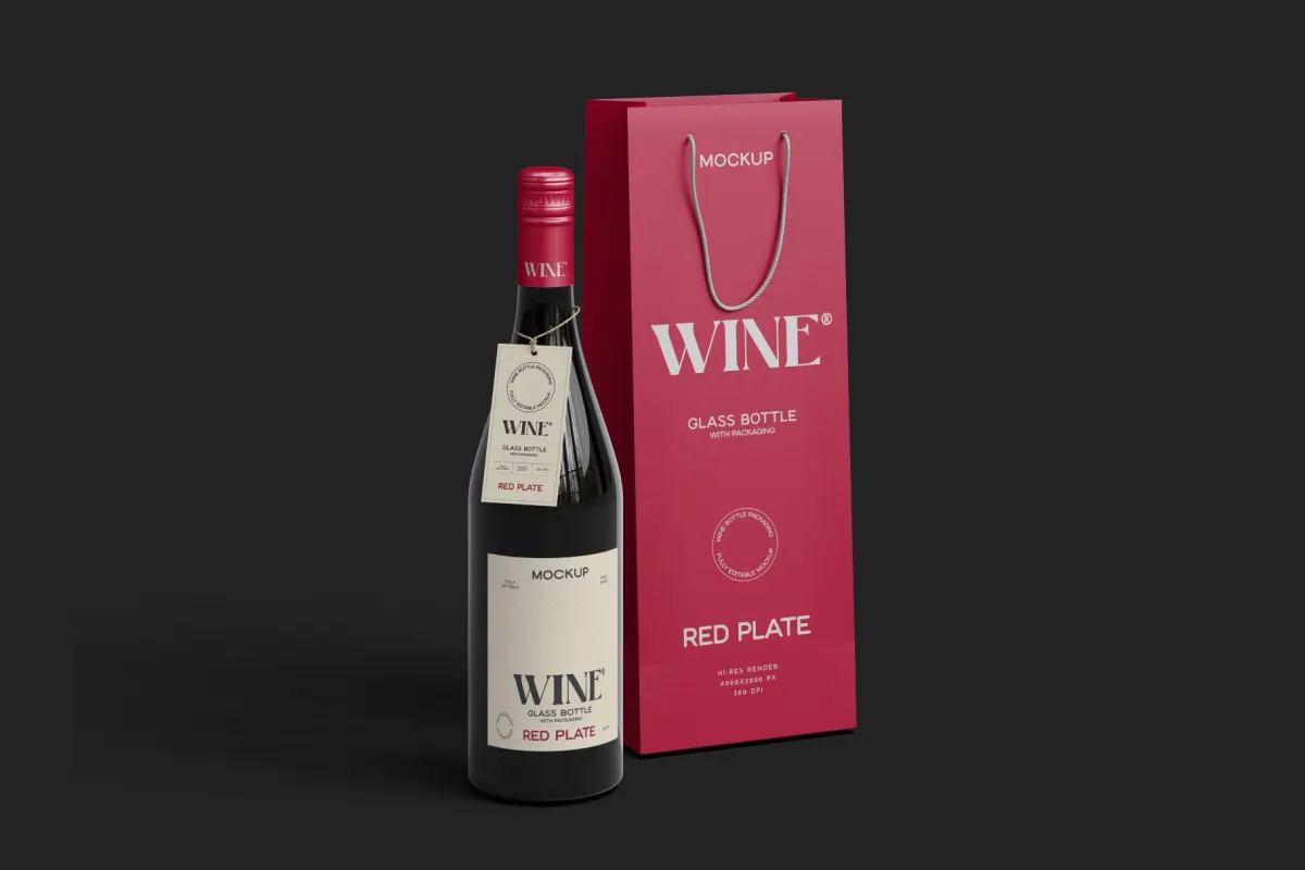 Glass Wine Bottle Packaging Mockup