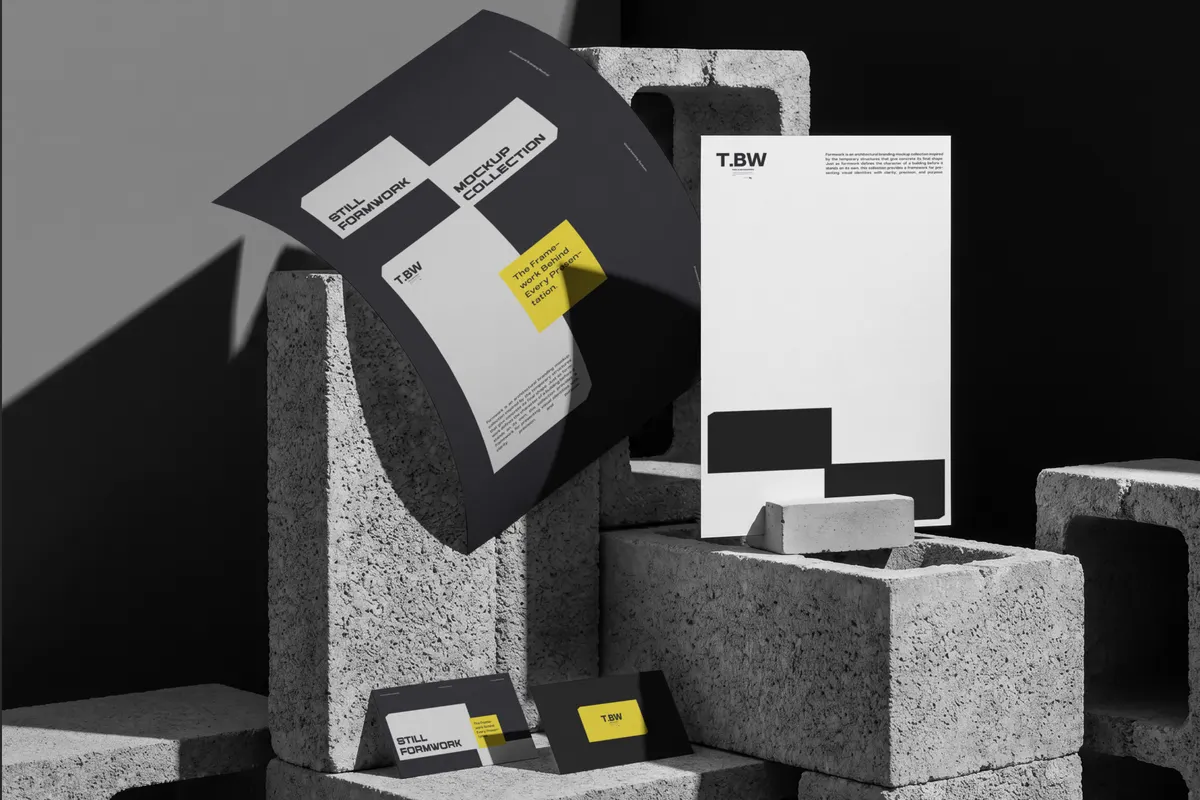 Stationery Set Concrete Still Life Mockup