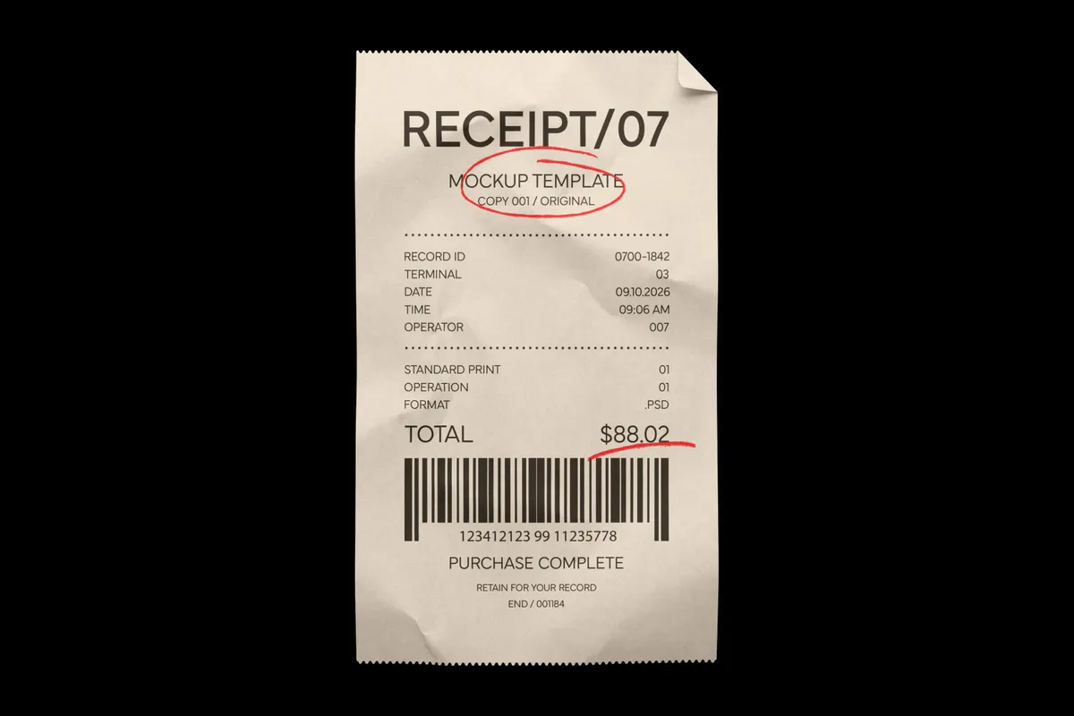Curled Receipt Mockup