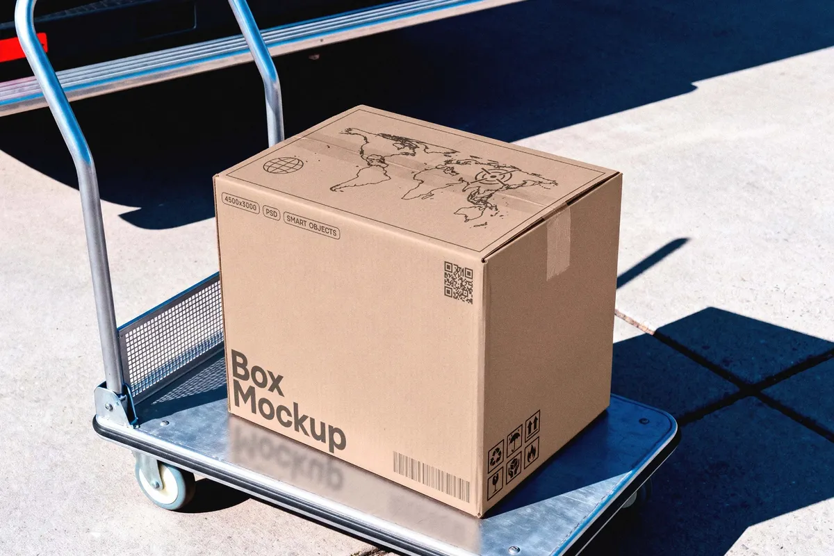 Shipping Box Trolley Mockup