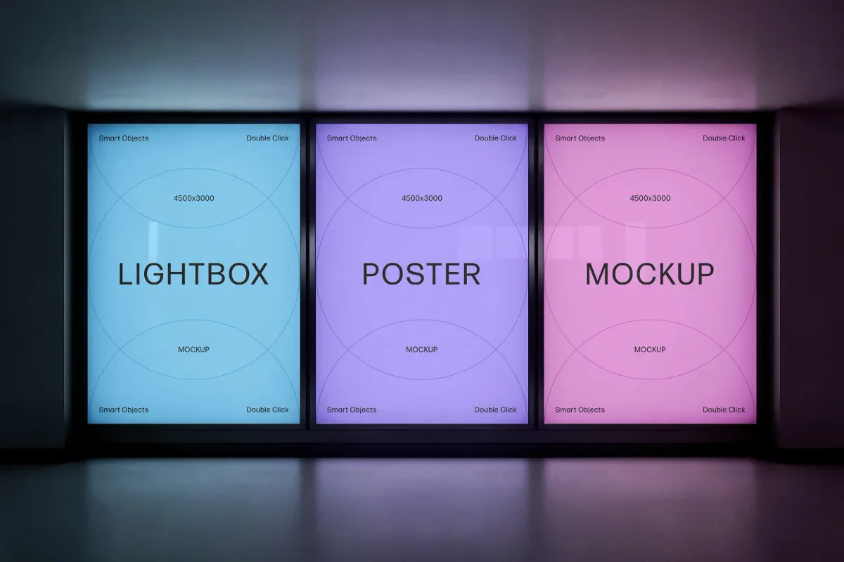 Glowing Lightbox Posters Mockup