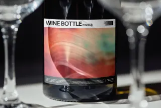 Wine Bottle Mockup with Glasses Closeup